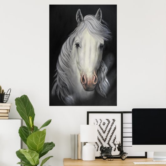 affiche de peinture d'étalon de cheval blanc (Bureau à domicile)