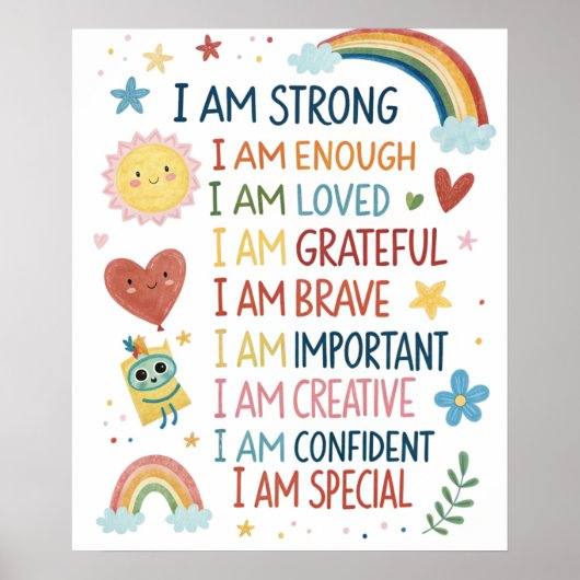 Affiche de pensées positives arc-en-ciel pour enfa (Devant)