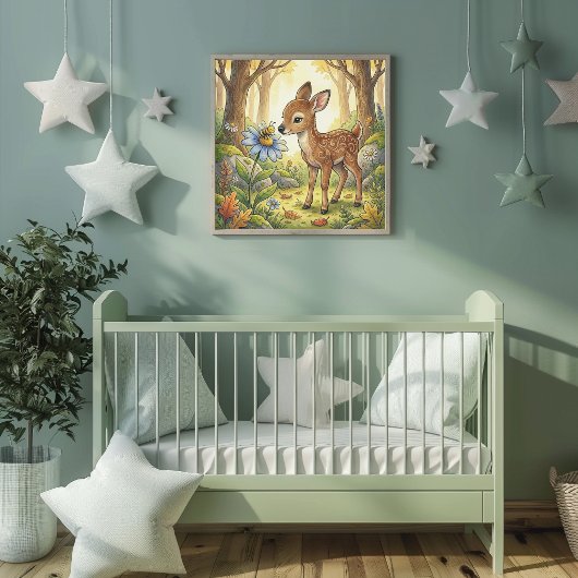 Affiche de pépinière d'animaux de forêt de faon de