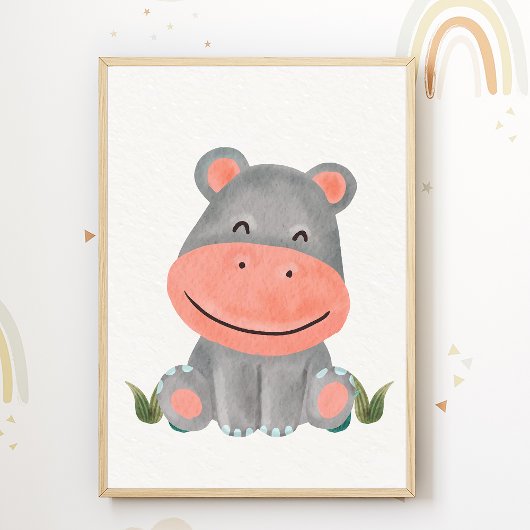 Affiche de pépinière de hippopotame mignon décorat