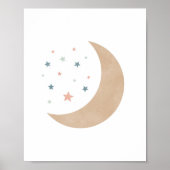 Affiche de pépinière Lune et Étoiles à l'aquarelle (Devant)