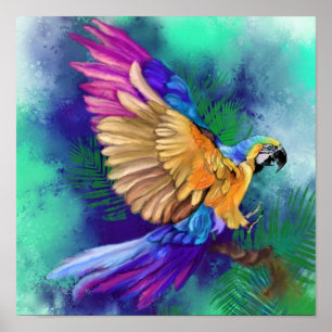 Affiche de perroquet coloré à l'aquarelle