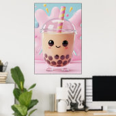 Affiche de personnage de Bubble Tea Kawaii Mignon (Bureau à domicile)