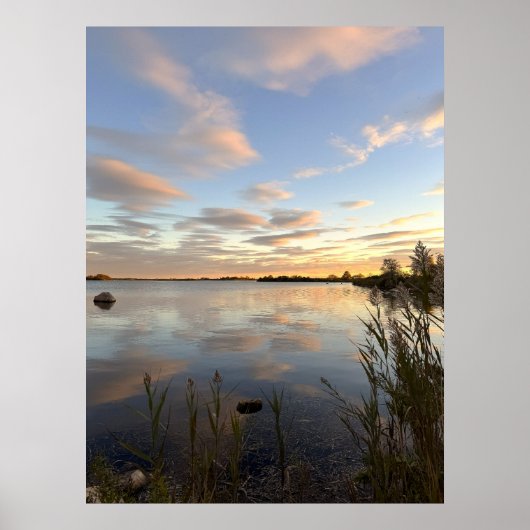 Affiche de photo de coucher de soleil sur l'étang (Devant)