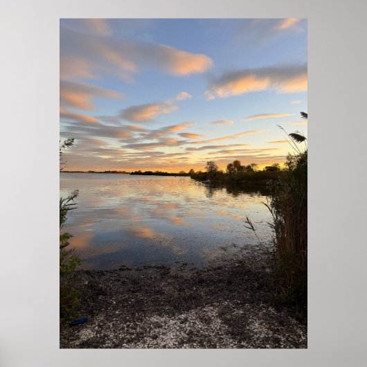Affiche de photo de coucher de soleil sur l'étang (Devant)