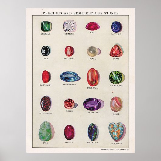 Affiche de pierres précieuses et semi-précieuses (Devant)