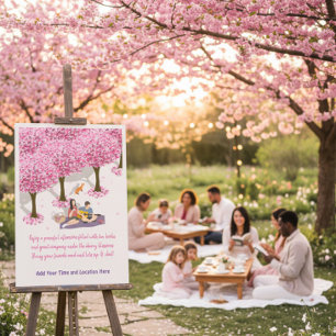 Affiche de pique-nique sous les cerisiers en fleur