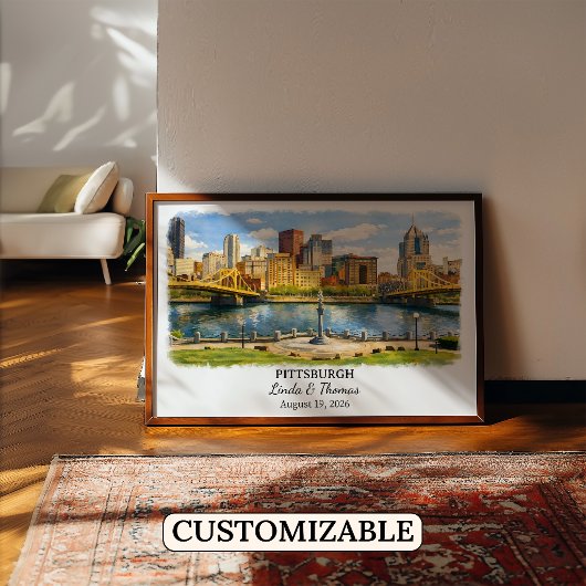 Affiche de Pittsburgh Pennsylvanie, Aquarelle, Sur