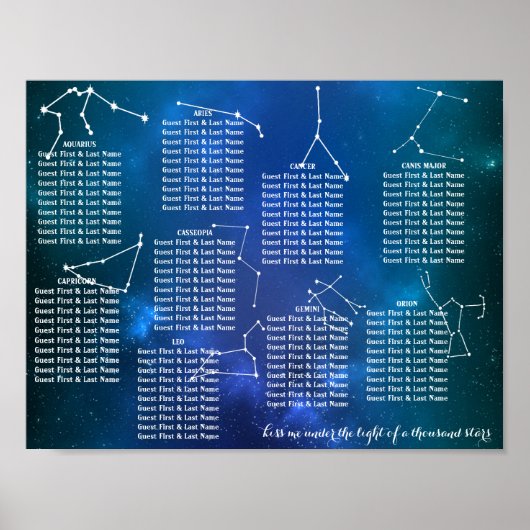 Affiche de placement de table de mariage nuit étoi (Devant)