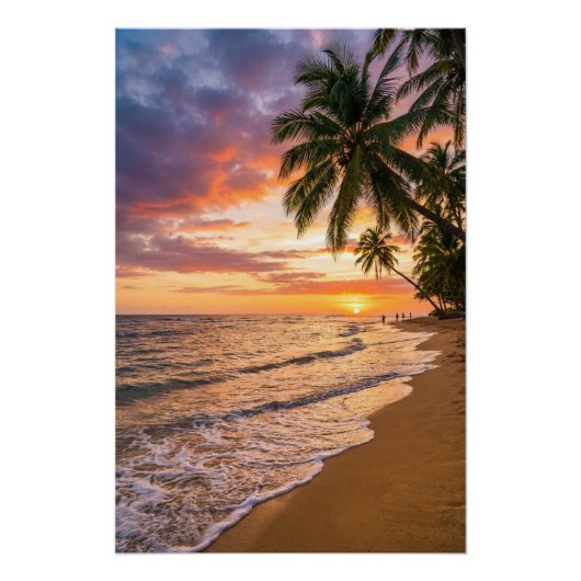 Affiche de plage de coucher de soleil tropical dor (Devant)