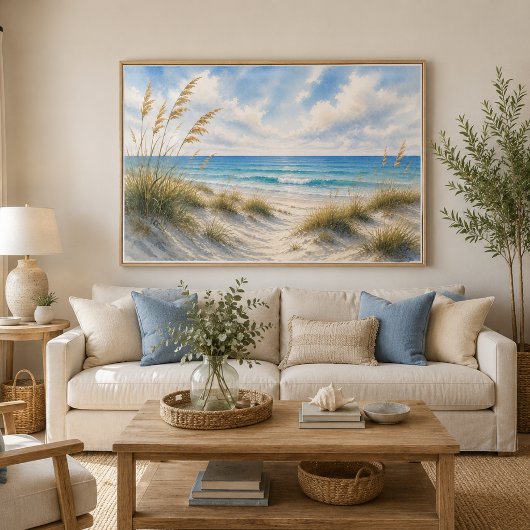 Affiche de plage d'herbe côtière | Horizon Bleu