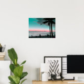 Affiche de plage Hawaï ciel rose et aqua (Bureau à domicile)