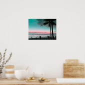 Affiche de plage Hawaï ciel rose et aqua (Cuisine)