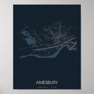 Affiche de plan de rue d'Amesbury Massachusetts (N