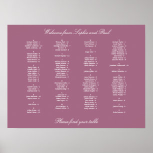 Affiche de plan de table alphabétique mauve
