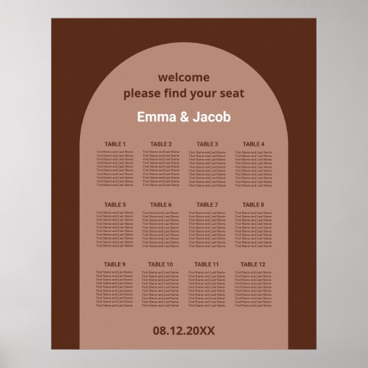 Affiche de plan de table Arch 12 Marron Mocha (Devant)