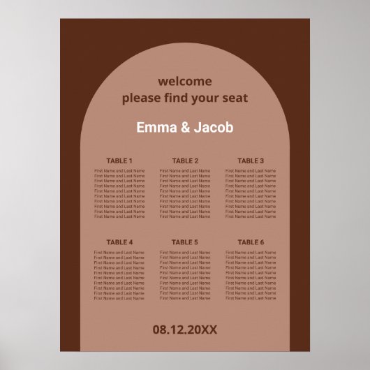 Affiche de plan de table Arch 6 Marron Mocha (Devant)