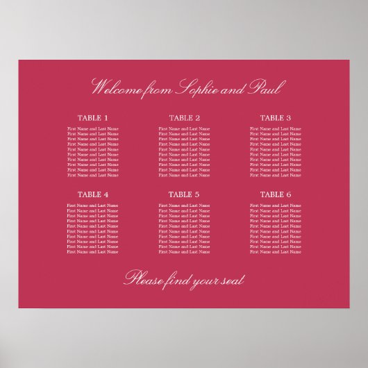 Affiche de plan de table Carmine Magenta 6 (Devant)