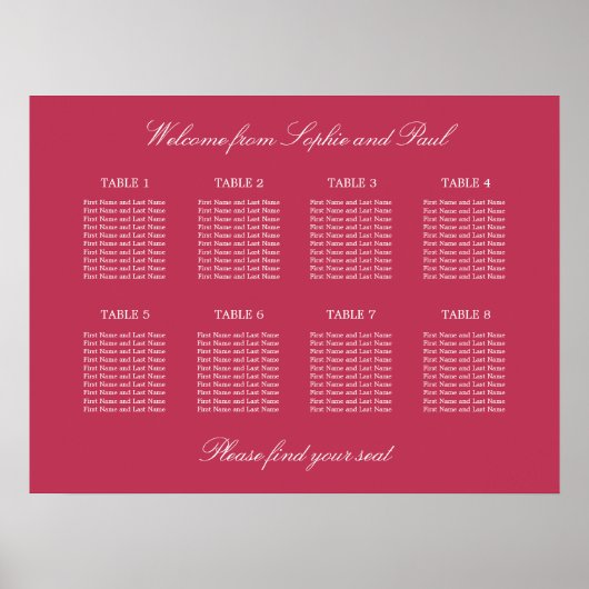 Affiche de plan de table Carmine Magenta 8 (Devant)