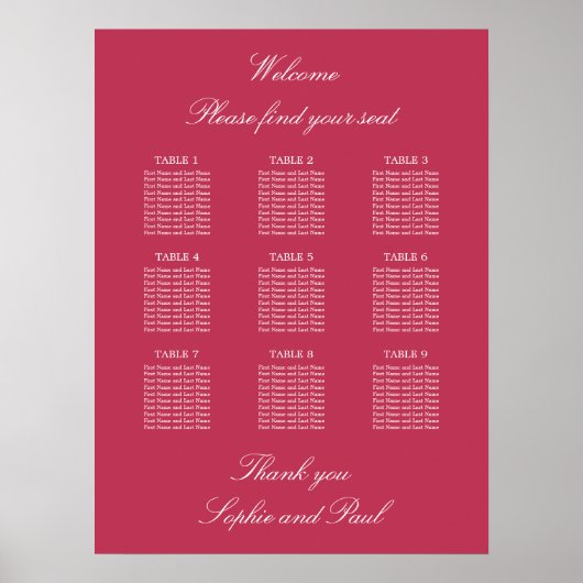 Affiche de plan de table Carmine Magenta 9 (Devant)