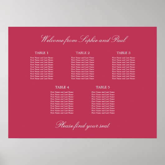 Affiche de plan de table Carmine Magenta Red 5 (Devant)