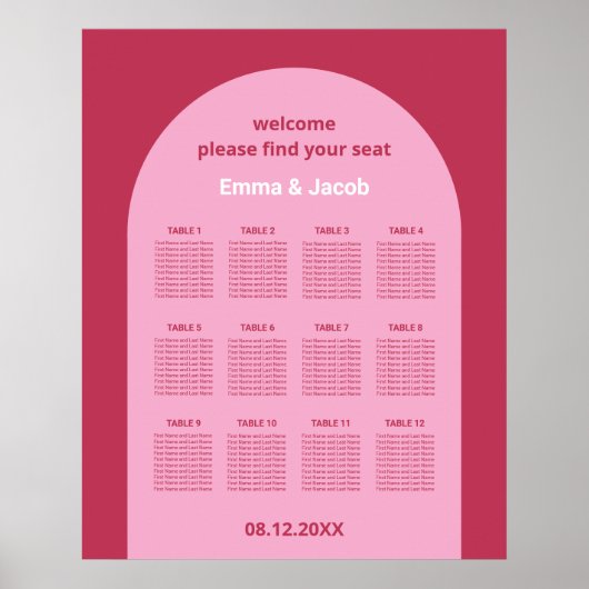Affiche de plan de table de 12 places Arc Magenta  (Devant)