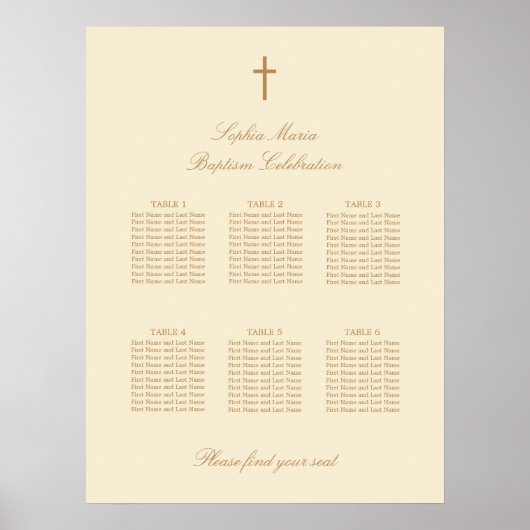 Affiche de plan de table de baptême Cream Beige 6 (Devant)