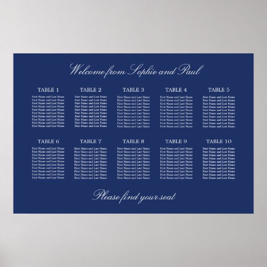 Affiche de plan de table de mariage à 10 tables Bl (Devant)