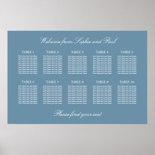 Affiche de plan de table de mariage à 10 tables Bl