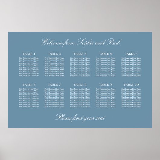 Affiche de plan de table de mariage à 10 tables Bl (Devant)