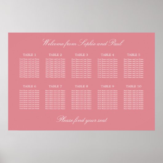 Affiche de plan de table de mariage à 10 tables Ro (Devant)