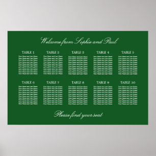 Affiche de plan de table de mariage à 10 tables ve