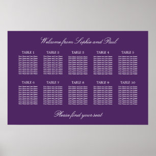 Affiche de plan de table de mariage à 10 tables Vi
