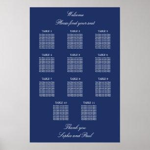 Affiche de plan de table de mariage à 11 tables Bl
