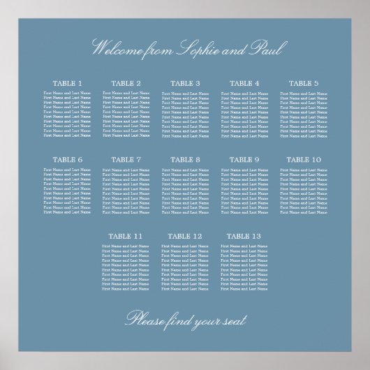 Affiche de plan de table de mariage à 13 tables Bl (Devant)