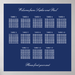 Affiche de plan de table de mariage à 13 tables Bl