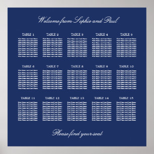 Affiche de plan de table de mariage à 15 tables Bl