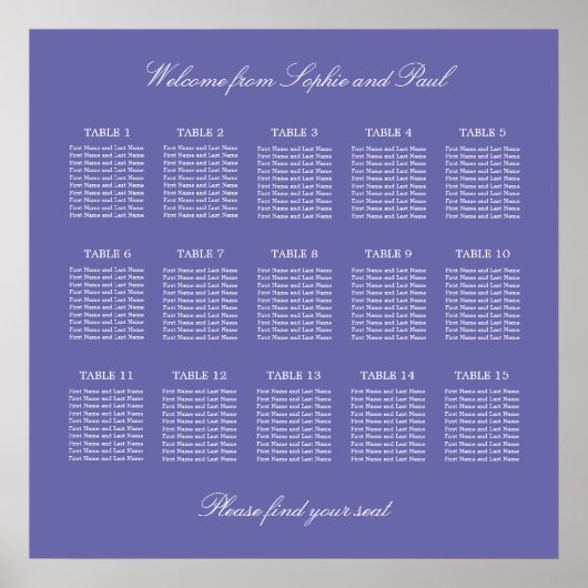 Affiche de plan de table de mariage à 15 tables La (Devant)