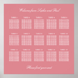 Affiche de plan de table de mariage à 15 tables Ro