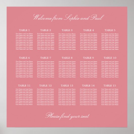 Affiche de plan de table de mariage à 15 tables Ro (Devant)