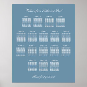 Affiche de plan de table de mariage à 17 tables Bl
