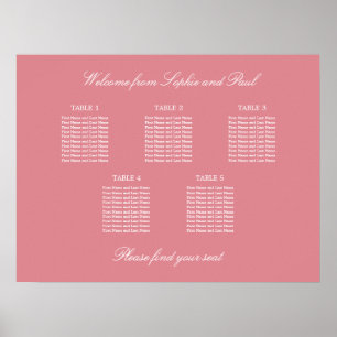 Affiche de plan de table de mariage à 5 tables Ros