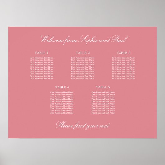 Affiche de plan de table de mariage à 5 tables Ros (Devant)