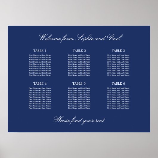 Affiche de plan de table de mariage à 6 tables Ble (Devant)