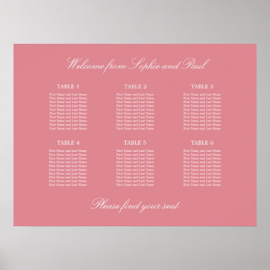 Affiche de plan de table de mariage à 6 tables Ros (Devant)