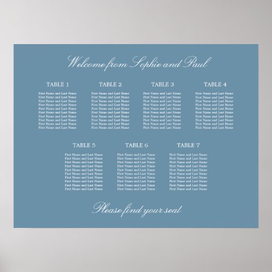 Affiche de plan de table de mariage à 7 tables Ble (Devant)