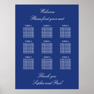 Affiche de plan de table de mariage à 9 tables ble