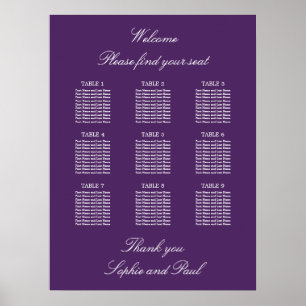 Affiche de plan de table de mariage à 9 tables Vio