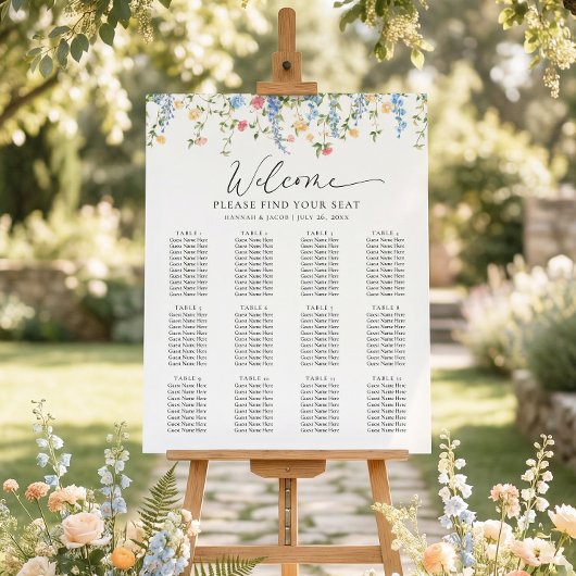 Affiche de plan de table de mariage à fleurs sauva