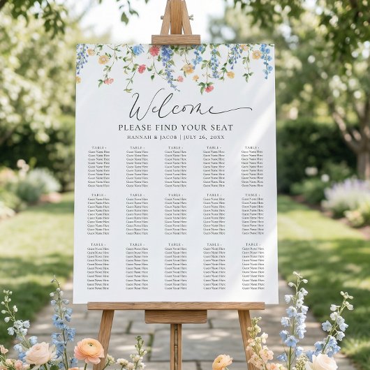 Affiche de plan de table de mariage à fleurs sauva